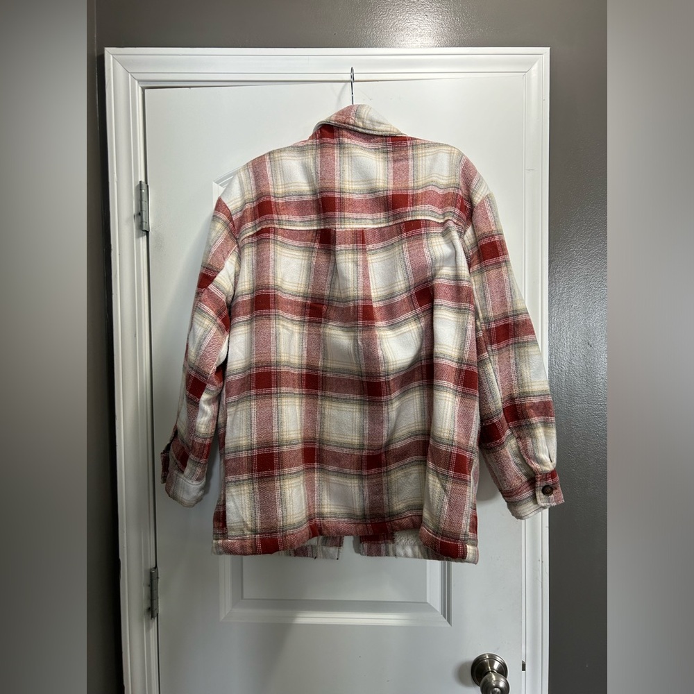 large, love tree, red and white plaid Shacket with fleece lining - Picture 3 of 3